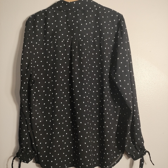Abercrombie & Fitch Button-Up Sheer Tie-Sleeve Black w/White Dots Blouse XL - Picture 6 of 11